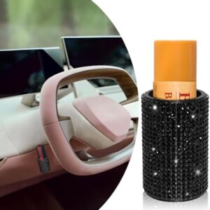 SuperKaKa Car Lip Balm Chapstick Holder- Upright Lipsticks Organizer Case with Sparkling Rhinestones Diamond, Auto Interior Accessories Mount Cute Valentines Day Gifts for Cars(Black Bling)