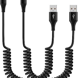 USB C Fast Charging Cable,USB A to Type C Charger Coiled Cord for Car,2Pack 6ft Auto Retractable USB-C Cable for Google Pixel 8 7a 7 Pro 6a,Samsung Galaxy A54 5G A15 A14 S23 Ultra S22 S21 S20 S10 Plus