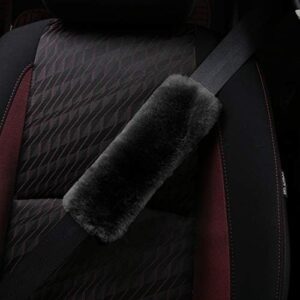 2pc Soft Genuine Sheepskin Wool Auto Seat Belt Cover Seatbelt Shoulder Pad for a More Comfortable Driving, Compatible with All Cars(Black)