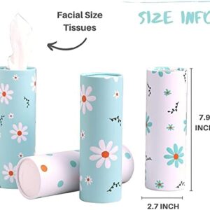 Car Tissue Holder with Facial Tissues Bulk – 4 PK Car Tissues Cylinder, Tissue Holder for Car, Travel Tissues for Car Cup Holder, Refill Car Tissue Box Round Container