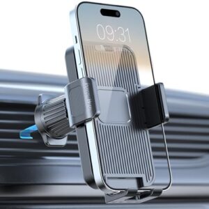 Phone Holder Car Mount for iPhone[2024 Upgraded Clip], Wider Clamp & Metal Hook Car Phone Holder Vent [Thick Cases Friendly] Automobile Hands Free Cradle Air Vent for iPhone Smartphone