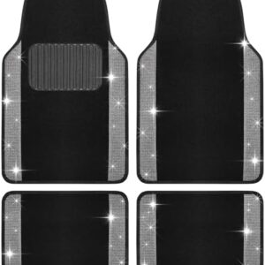 Crystal Two Tone Carpet Car Floor Mats – Black Rhinestone Bling Style Auto Accessories