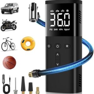 Tire Inflator Portable Air Compressor, 150PSI Auto Air Pump for Car Tires, DC 12V Electric Tire Pump with LCD Digital Pressure Gauge & LED Light for Motorcycle, Bike, Ball, Car Accessories