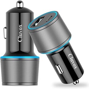 Cluvox 35W USB C Car Charger, 2 Pack Fast Charging Automobile Charger Compatible for iPhone 15 Plus/Pro/Max/14/13/12/11, Samsung Galaxy S24, 20W Type C+ 15W Dual Ports Cargador Carro Lighter Adapter