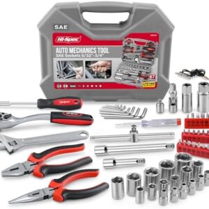 Hi-Spec Tools 67pc SAE Auto Mechanics Hand Tool Kit Set. Complete Car, Motorcycle, Engine & Garage Repairs with Sockets, Ratchet Wrench, Pliers & More