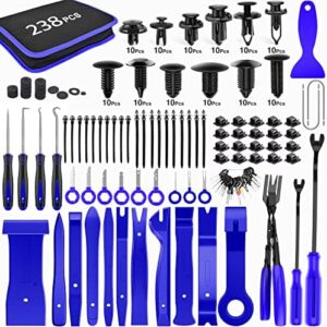 GOOACC 238Pcs Trim Removal Tool, Auto Push Pin Bumper Retainer Clip Set Fastener Terminal Remover Tool Adhesive Cable Clips Pry Kit Car Panel Radio Removal Auto Clip Pliers (GRC-207)