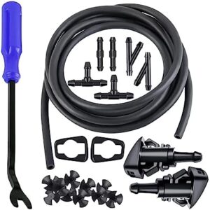 Windshield Washer Hose Kit 22 Pcs Set, 4M Washer Fluid Hose, 6 Pcs Hose Connectors, 2 Fan Nozzles, Connect Car Water Pump and Nozzles Suitable for Most Car Windshield Fluid Tubing