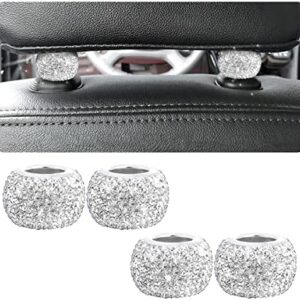 4 Pack Car Headrest Collars, Bling Car Head Rest Collars Rings Decor, Rhinestone Car Head Rest Collars, Diamond Interior Car Seat Accessory, Crystal Decoration Charms for Car SUV Truck (White)