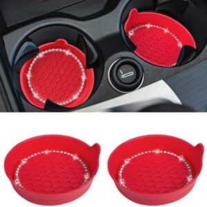 Amooca Car Cup Coaster Universal Non-Slip Cup Holders Bling Crystal Rhinestone Car Interior Accessories 2 Pack Red