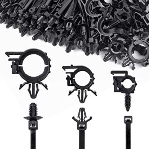 150pcs Push Mount Cable Zip Tie with Car Wire Loom Routing Clips, Universal Compatible with GM Ford Trucks Cars Sedan UTV Engine Bay Self Locking Straps