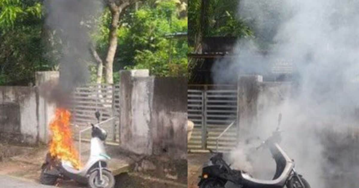 Read more about the article Ola electric scooter caught fire while driving, driver saved his life by jumping, scooter burnt to ashes in an instant